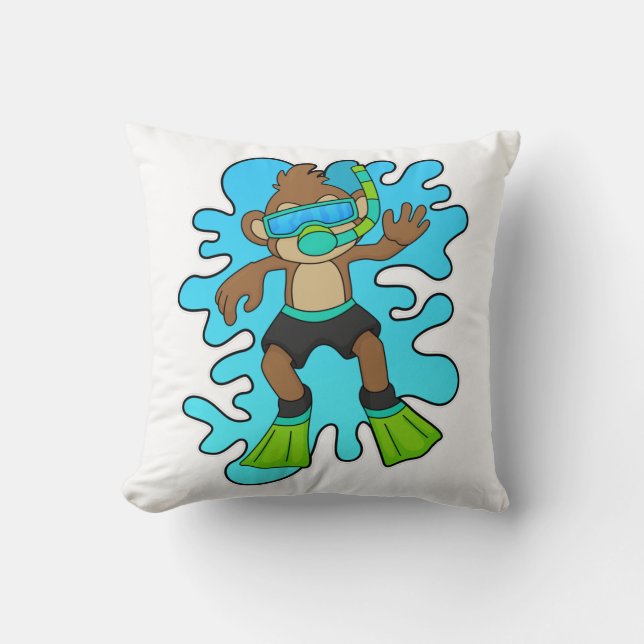 Monkey as Diver with Snorkel Cushion (Front)