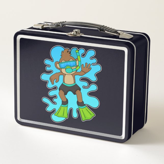 Monkey as Diver with Snorkel Metal Lunch Box (Front)