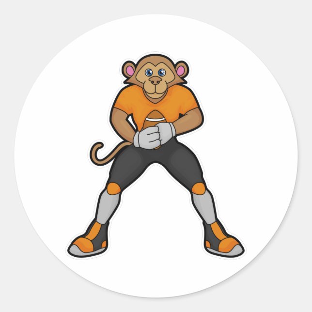 Monkey as Football player with Football Classic Round Sticker (Front)