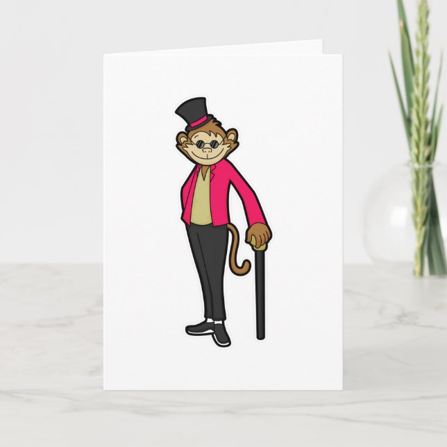 Monkey as Gentleman with Hat & Walking stick Card (Front)