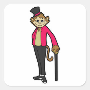 Monkey as Gentleman with Hat & Walking stick Square Sticker