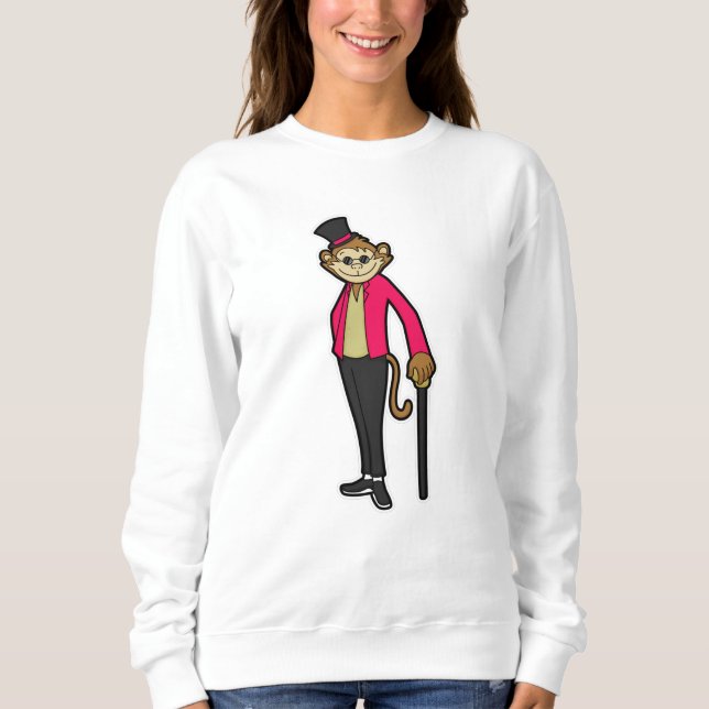 Monkey as Gentleman with Hat & Walking stick Sweatshirt (Front)