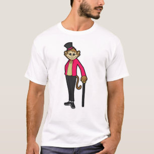 Monkey as Gentleman with Hat & Walking stick T-Shirt