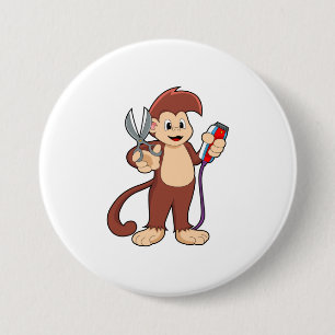 Monkey as Hairdresser with Scissors & Razor 7.5 Cm Round Badge