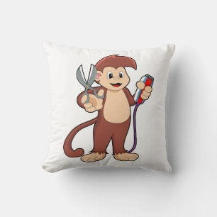 Monkey as Hairdresser with Scissors & Razor Cushion