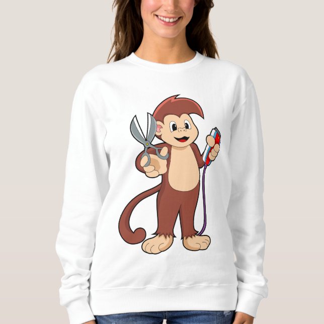 Monkey as Hairdresser with Scissors & Razor Sweatshirt (Front)