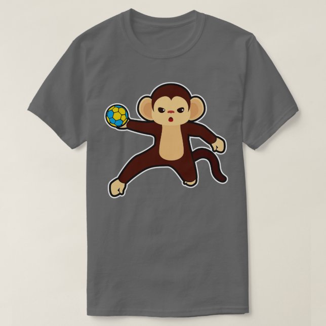 Monkey as Handball player with Handball 2 T-Shirt (Design Front)