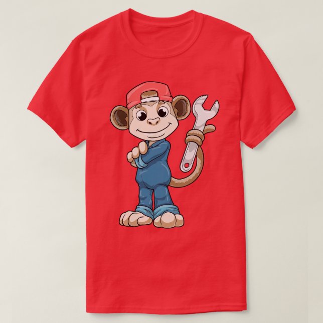 Monkey as Mechanic with Tools and Helmet T-Shirt (Design Front)