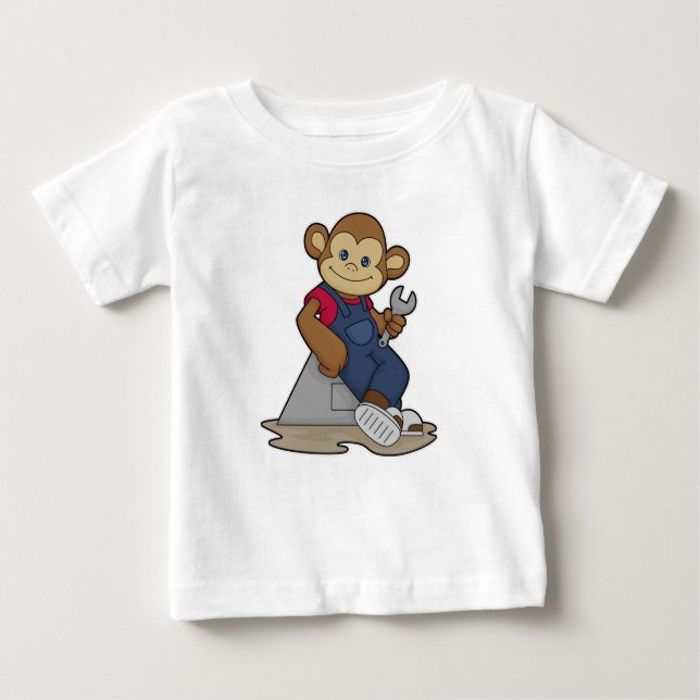Monkey as Mechanic with Wrench Baby T-Shirt (Front)