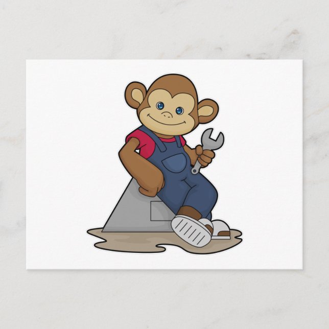 Monkey as Mechanic with Wrench Postcard (Front)