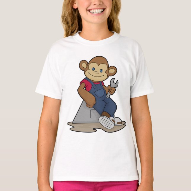 Monkey as Mechanic with Wrench T-Shirt (Front)
