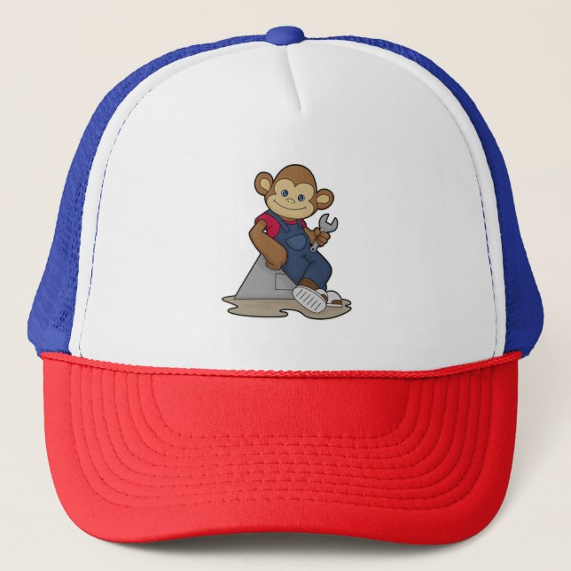 Monkey as Mechanic with Wrench Trucker Hat (Front)