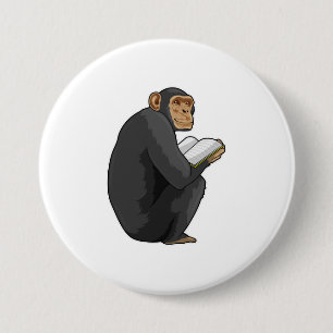 Monkey as Nerd with Book 7.5 Cm Round Badge