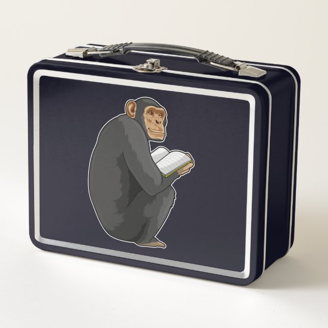Monkey as Nerd with Book Metal Lunch Box (Front)