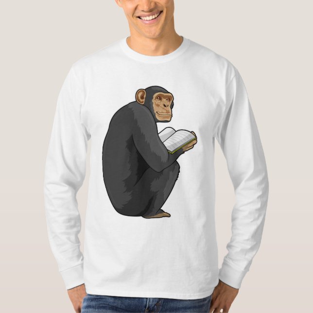 Monkey as Nerd with Book T-Shirt (Front)