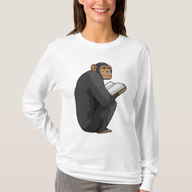 Monkey as Nerd with Book T-Shirt (Front)