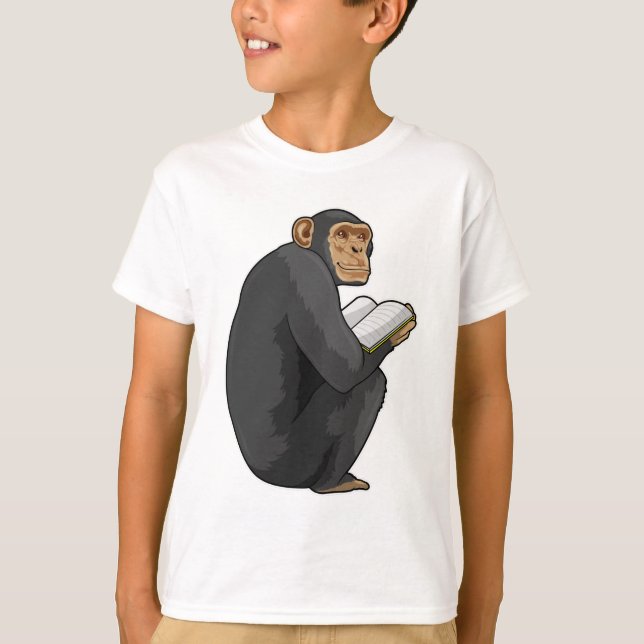 Monkey as Nerd with Book T-Shirt (Front)