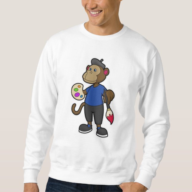 Monkey as Painter with Paint & Brush Sweatshirt (Front)