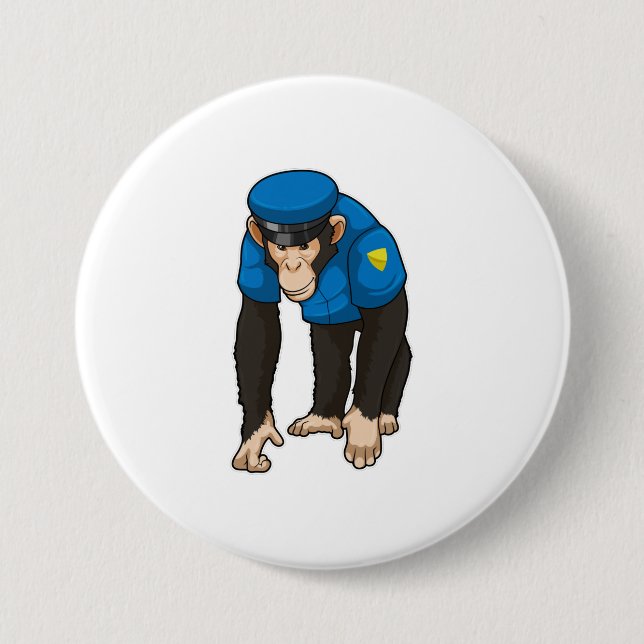 Monkey as Police officer with Uniform 7.5 Cm Round Badge (Front)