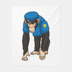 Monkey as Police officer with Uniform Fleece Blanket