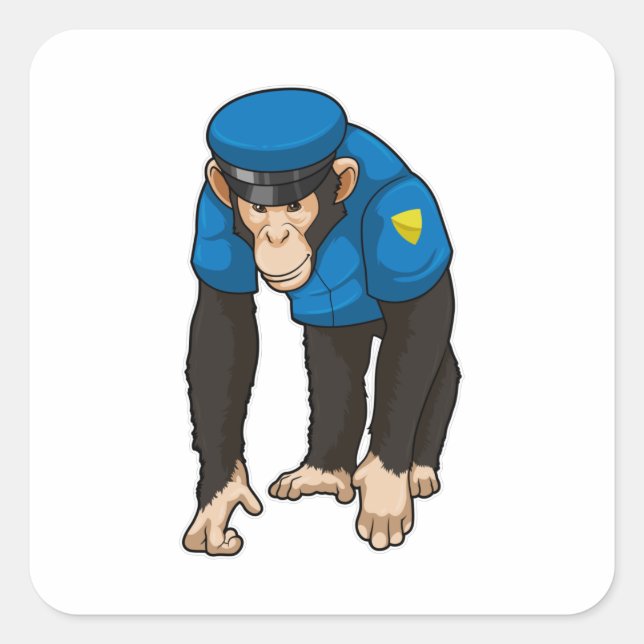 Monkey as Police officer with Uniform Square Sticker (Front)