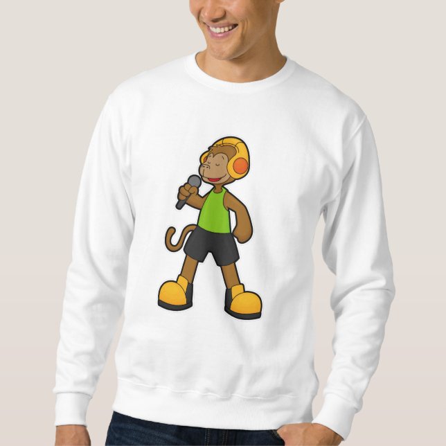 Monkey as Singer with Microphone & Headphone Sweatshirt (Front)