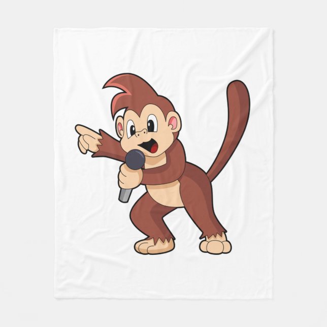 Monkey as Singer with Microphone.PNG Fleece Blanket (Front)
