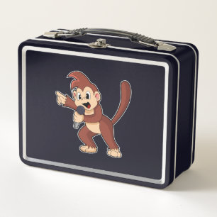 Monkey as Singer with Microphone.PNG Metal Lunch Box