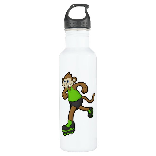 Monkey as Skater with Inline skates 710 Ml Water Bottle (Front)