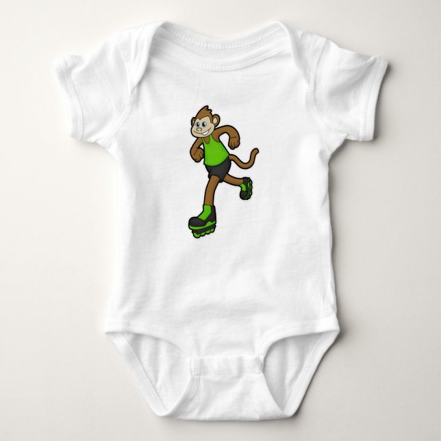 Monkey as Skater with Inline skates Baby Bodysuit (Front)