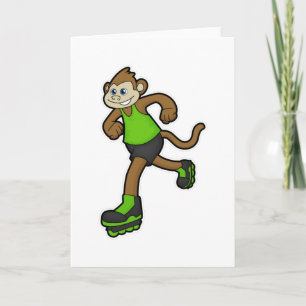 Monkey as Skater with Inline skates Card