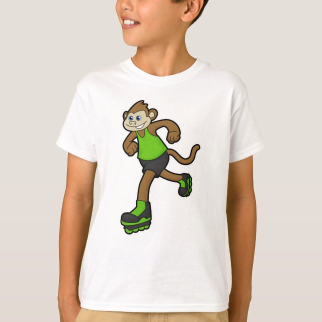 Monkey as Skater with Inline skates T-Shirt (Front)