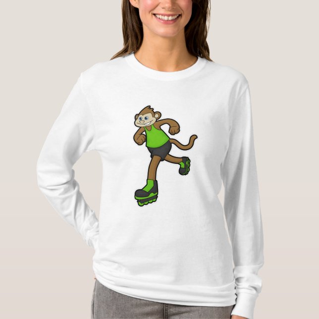 Monkey as Skater with Inline skates T-Shirt (Front)