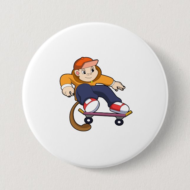 Monkey as Skater with Skateboard 7.5 Cm Round Badge (Front)