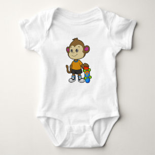 Monkey as Skater with Skateboard Baby Bodysuit