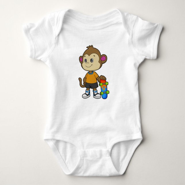 Monkey as Skater with Skateboard Baby Bodysuit (Front)