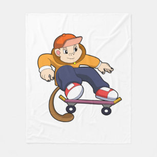 Monkey as Skater with Skateboard Fleece Blanket