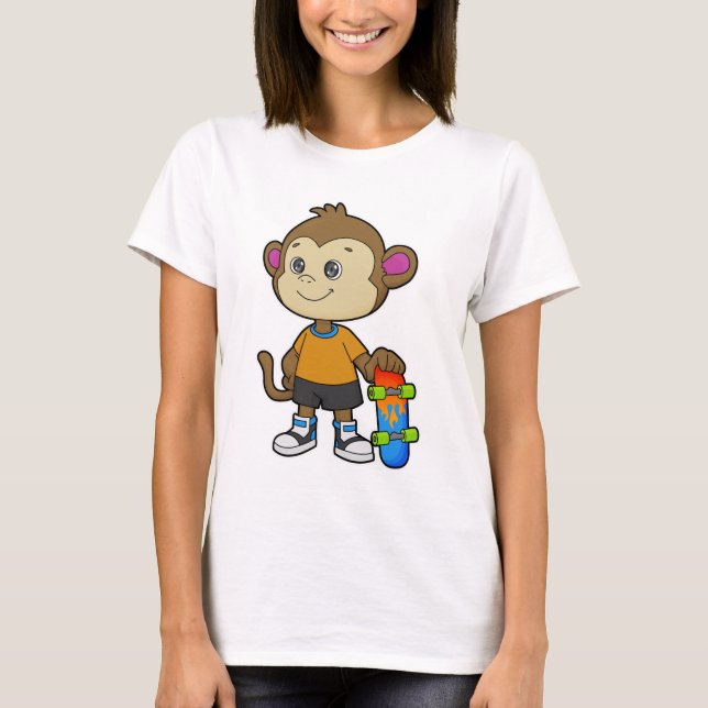 Monkey as Skater with Skateboard T-Shirt (Front)