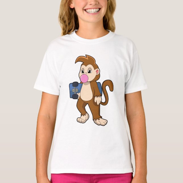 Monkey as Skater with Skateboard T-Shirt (Front)