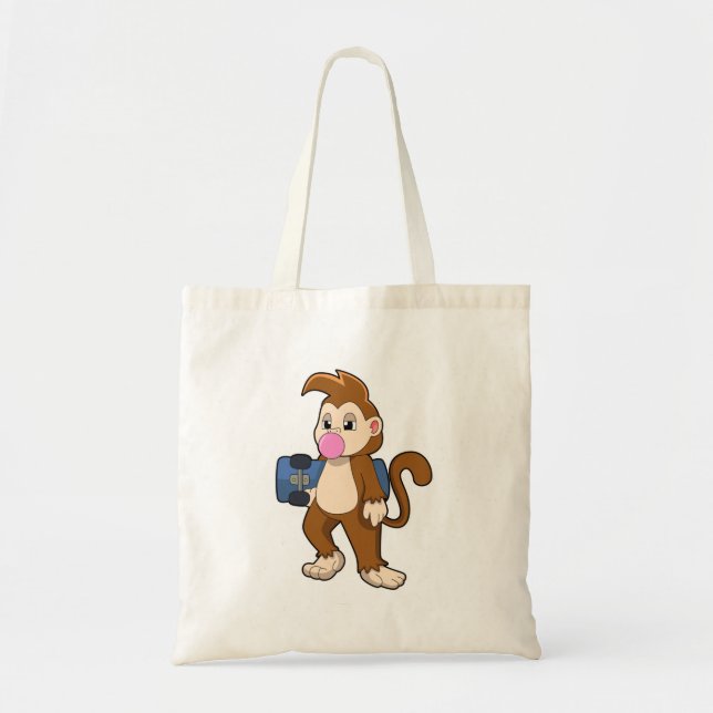 Monkey as Skater with Skateboard Tote Bag (Front)