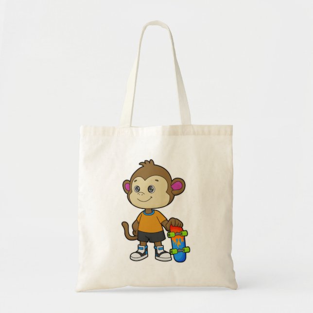 Monkey as Skater with Skateboard Tote Bag (Front)