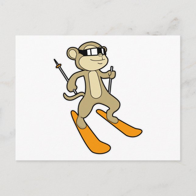 Monkey as Skier with Ski Postcard (Front)