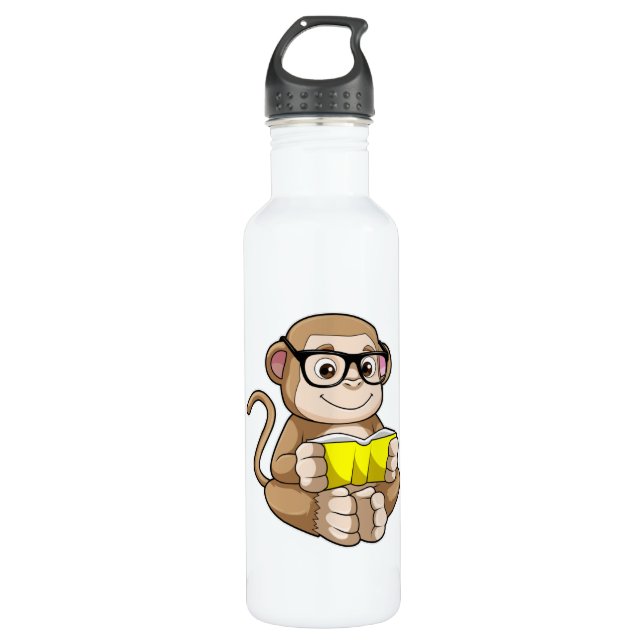 Monkey as Student with Glasses & Book 710 Ml Water Bottle (Front)