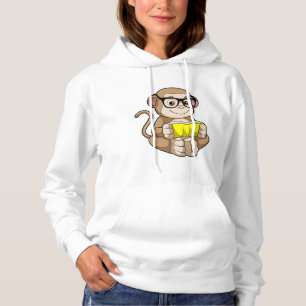 Monkey as Student with Glasses & Book Hoodie