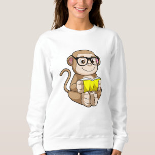 Monkey as Student with Glasses & Book Sweatshirt