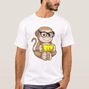 Monkey as Student with Glasses & Book T-Shirt