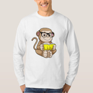 Monkey as Student with Glasses & Book T-Shirt