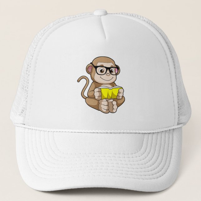 Monkey as Student with Glasses & Book Trucker Hat (Front)