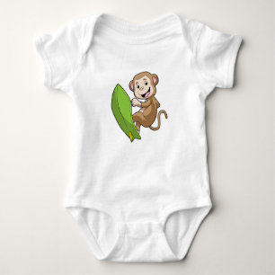 Monkey as Surfer with Surfboard Baby Bodysuit