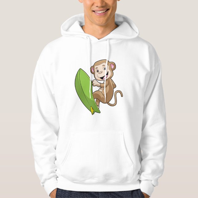 Monkey as Surfer with Surfboard Hoodie (Front)